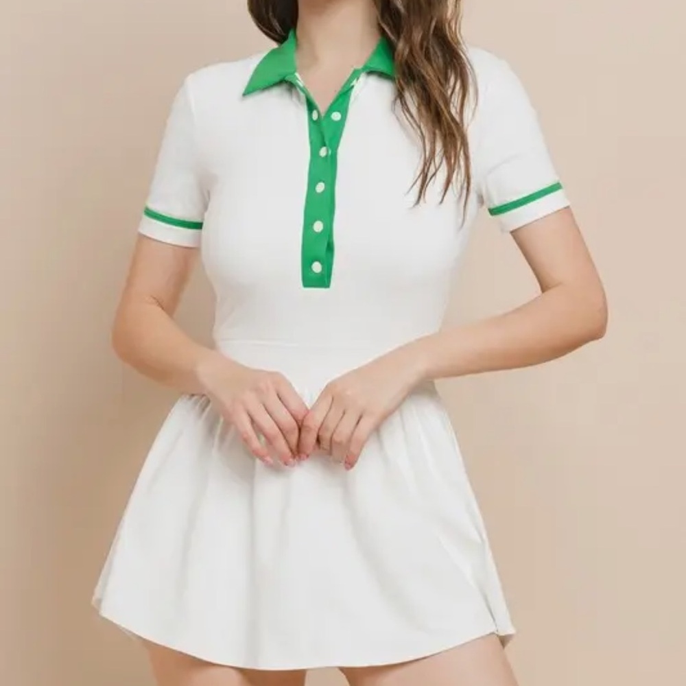 Short sleeve athletic button up dress collared neckline  & built in shorts.nwt